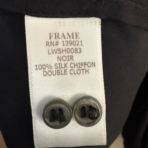 Frame Women’s Black Chiffon Silk Sheer Long Sleeve Blouse XS Double Cloth - Picture 4 of 5